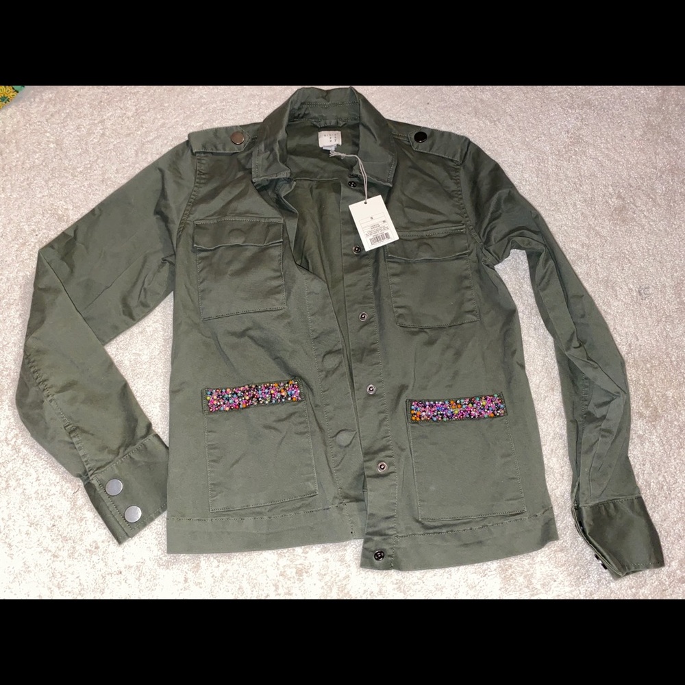 Green Jacket with beaded trim pockets